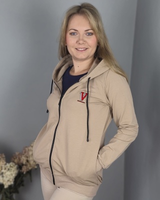 Bluza damska beżowa z kapturem — miękka dresówka 250 g