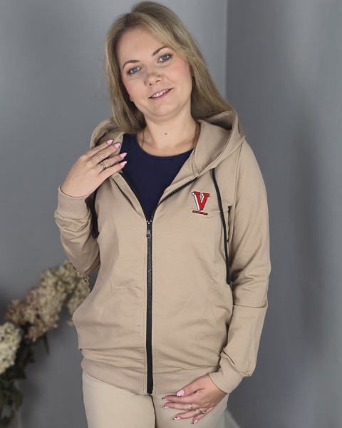 Bluza damska beżowa z kapturem — miękka dresówka 250 g