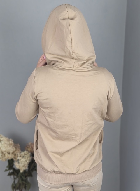 Bluza damska beżowa z kapturem — miękka dresówka 250 g