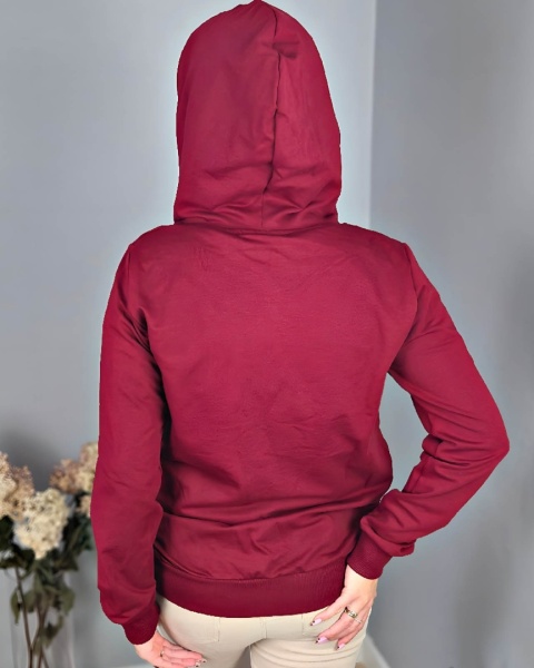 Bluza damska w kolorze wina z kapturem — miękka dresówka 250 g