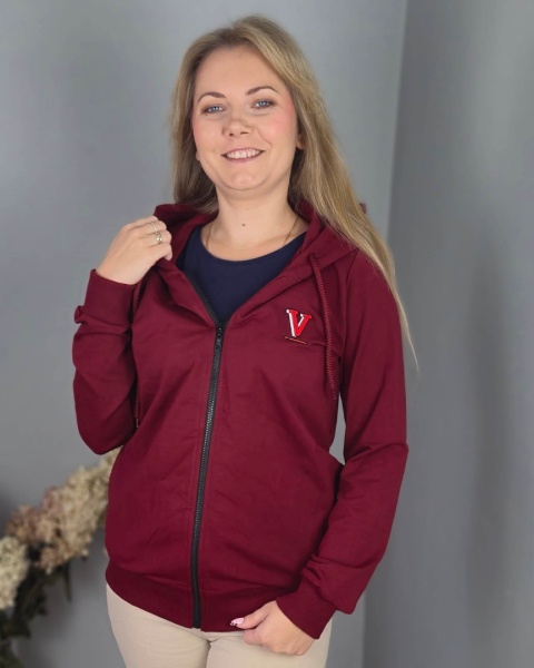 Bluza damska w kolorze wina z kapturem — miękka dresówka 250 g