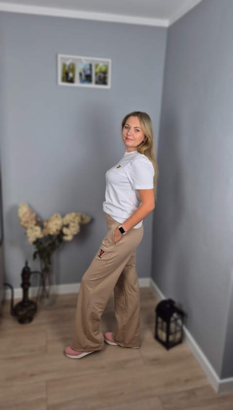 Spodnie wide leg beżowe