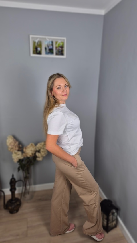 Spodnie wide leg beżowe