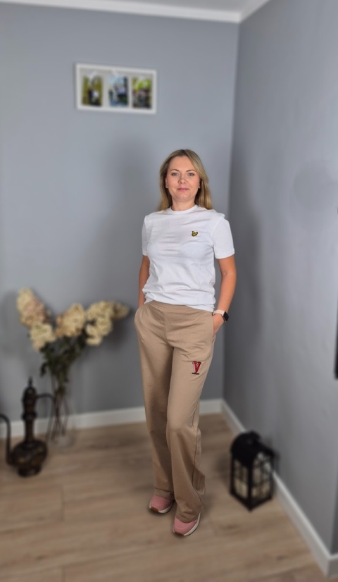 Spodnie wide leg beżowe